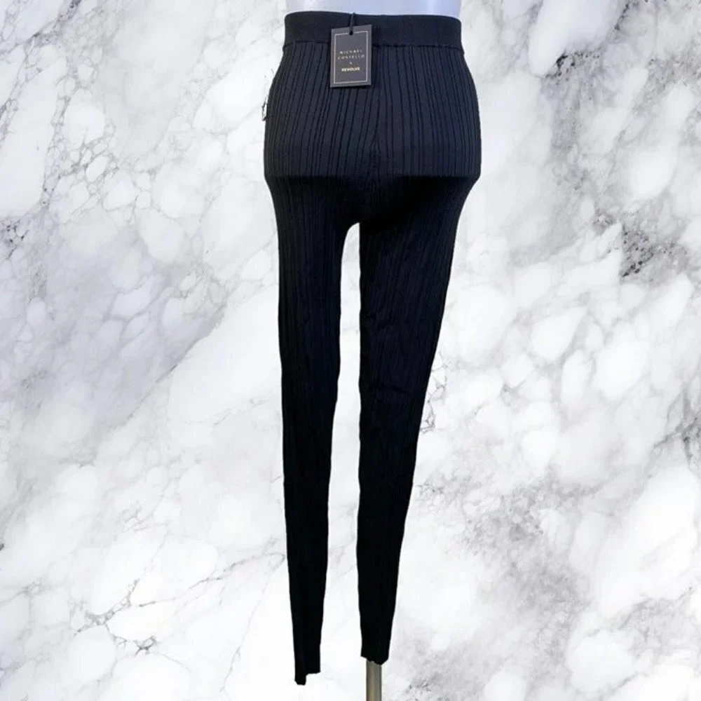 Michael Costello xREVOLVE Knit Ribbed Leggings - Black